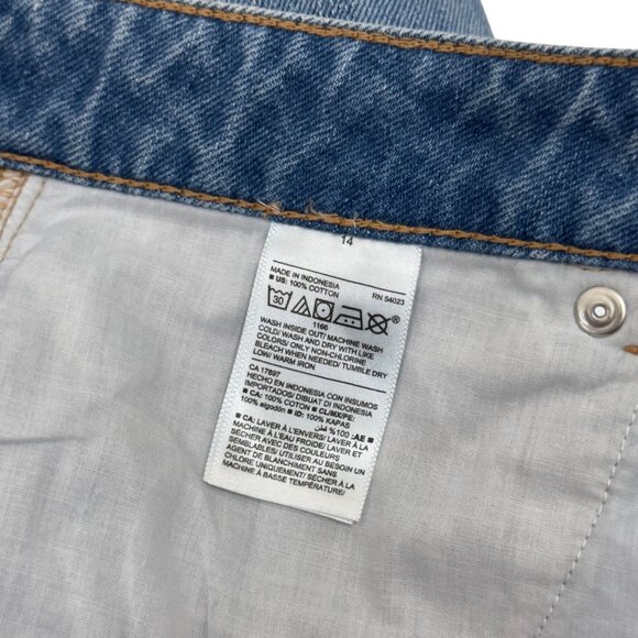 Old Navy Womens Denim Mini Skirt Size 14 Medium Wash Frayed Hem 100% Cotton - Picture 4 of 10